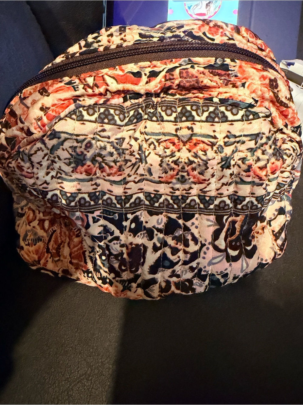 Quilted Floral Zip Cosmetic Pouch in Pink and Black by karma Highway